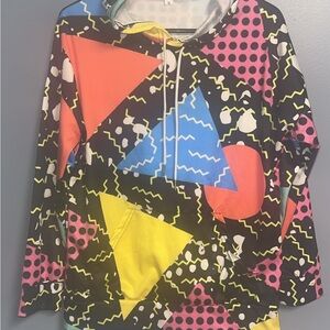 Colorful Geometric Pattern Hoodie 80s party nwot